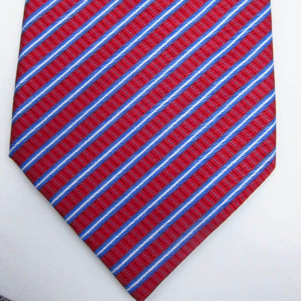 NEW $330 Stefano Ricci Red, White, Blue Stripe Handmade Long Silk Tie 4x61.5